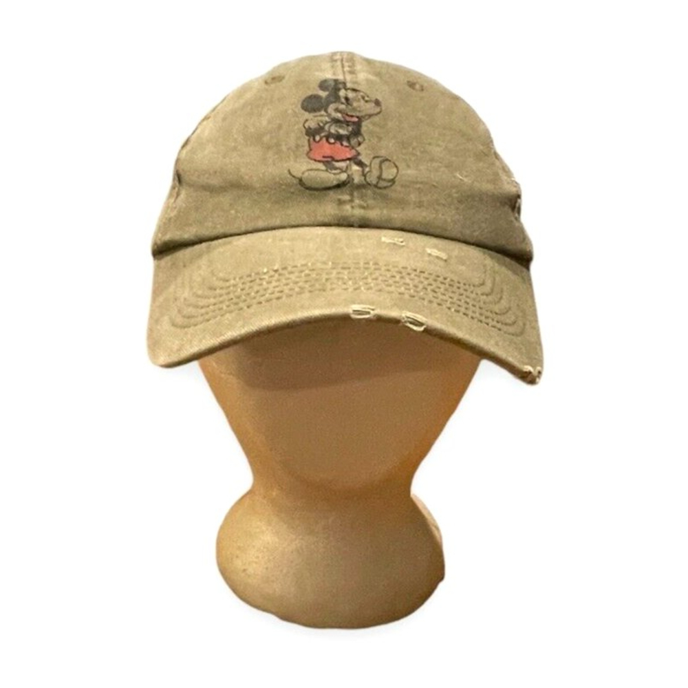Disney Parks Mickey Mouse Olive Green Distressed Strapback Adult Hat Cap